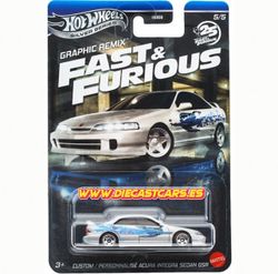 Hot Wheels CUSTOM ACURA INTEGRA SEDAN Silver Series Fast & Furious Graphic Remix